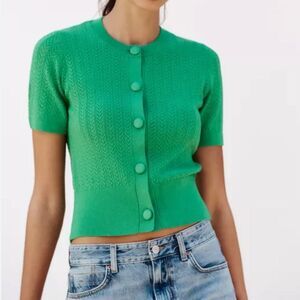 Zara Pointelle Short Sleeve Cardigan Sweater NWT
